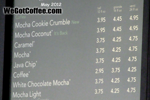 Starbucks 2012 Menu and Prices