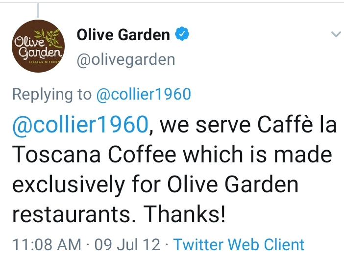 coffee at Olive Garden