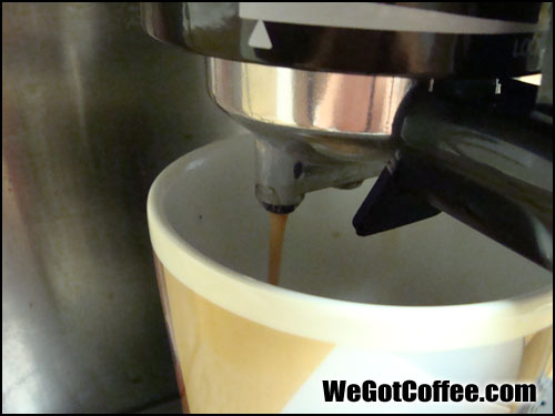 espresso into a coffee mug