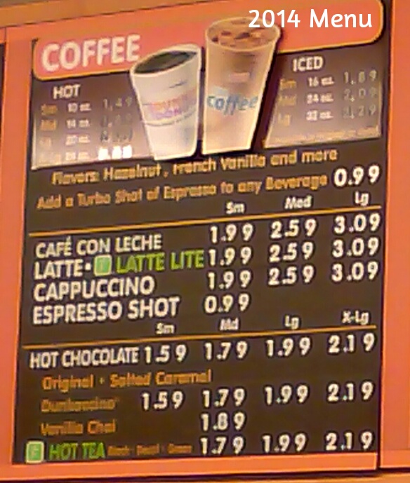 Dunkin Donut Coffee Prices in 2014