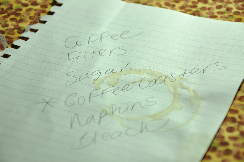 coffee writing and a grocery list